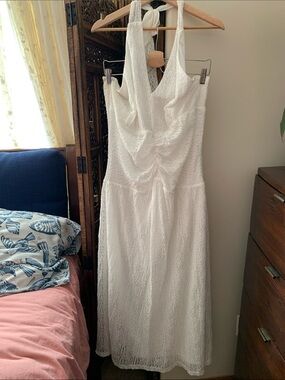 White Midi Halter Dress -Textured beach Dress from Anthropologie with zipper